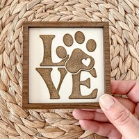 Panneau en bois MDF miniature avec empreinte de patte gravée, cadeau pour les mamans de chiens, décoration de table pour petits espaces - Décoration pour les amoureux des chiens et des animaux de compagnie