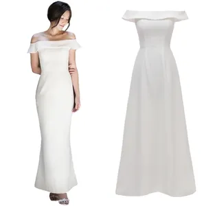 FANWEIMEI#2997 In Stock Real Picture Simple Satin Off Shoulder Zipper Bridal Gown Plus Size White Bridesmaid Wedding Dress