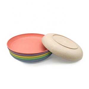 Assiettes en plastique de blé réutilisables de 9 pouces, design moderne, 4 pièces, écologiques, compatibles micro-ondes, assiettes émaillées pour pique-nique, directement de l'usine - Product Image 4