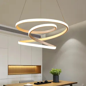 Simple aluminum curve white gold black home indoor hanging metal chandeliers drop light modern led pendant lighting