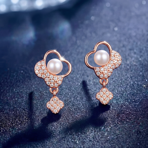 Elegantes Pendientes de Perlas de Agua Dulce de Plata S925, Joyería Delicada con Ramas de Circonio para Mujer, Regalo de Boda - Product Image 5