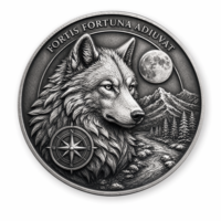 Pièce commémorative en métal personnalisée avec logo, motif loup antique, vente en gros, offre spéciale, directement de l'usine, pièce embossée de haute qualité