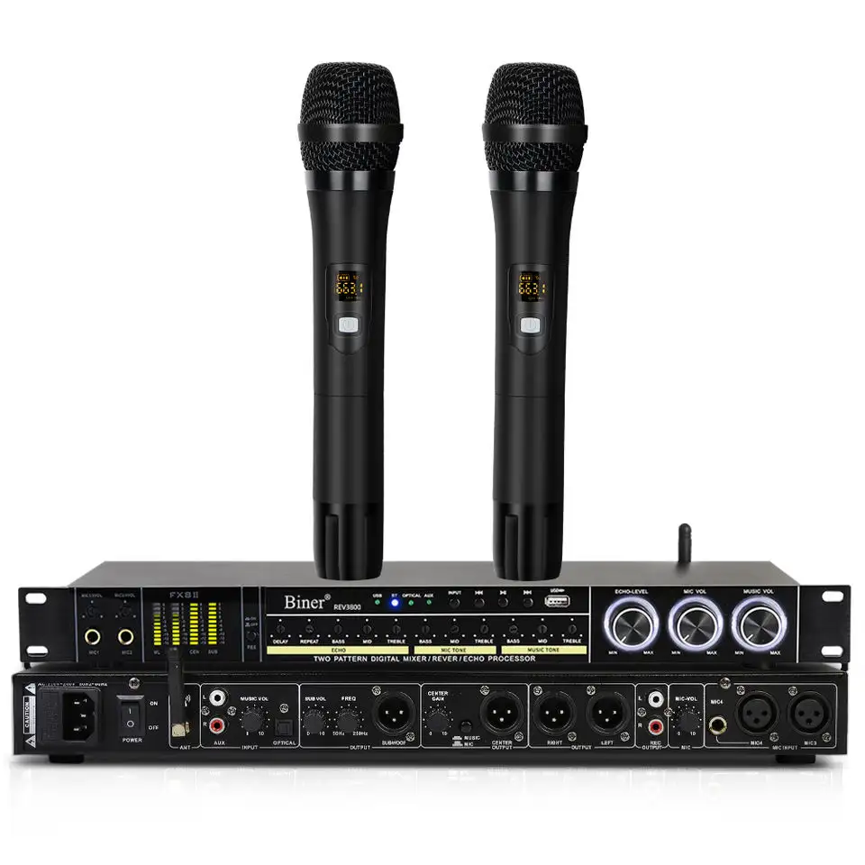 Bộ Xử Lý Hiệu Ứng Âm Thanh Kỹ Thuật Số Chuyên Nghiệp REV3900 OEM Với 2 Micro Cầm Tay UHF Với Buổi Hòa Nhạc Karaoke