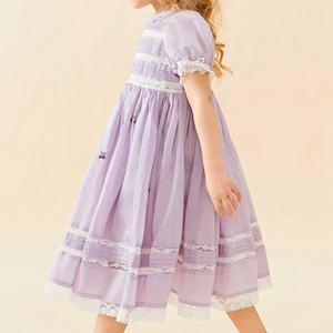 Gaun pesta anak perempuan, gaun pesta elegan bayi perempuan butik Trim renda bordir, lengan Puff musim panas untuk pesta gadis - Product Image 3