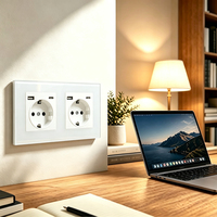 Prise murale UBARO 153 mm 2 gangues EU avec USB-A 5V2A, panneau en verre trempé blanc, 16A 250V, série M, double prise électrique Schuko