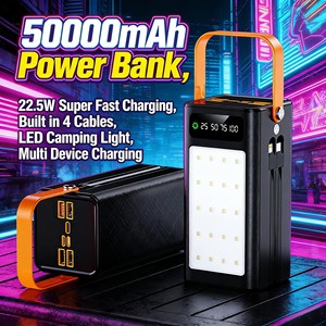 แบตสำรองพกพา 50000mAh พร้อมสายชาร์จในตัว 4 เส้น ไฟ LED สำหรับแคมป์ปิ้ง 22.5W ชาร์จเร็วพิเศษ หน้าจอ LED แสดงผลแบบดิจิตอล แบตสำรองสำหรับแคมป์ปิ้ง - Product Image 1