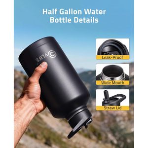 Botella de agua Cvlife de medio galón (64 oz) de acero inoxidable aislada con pajita y bolsa para uso deportivo - Product Image 4