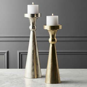 Luxury Handmade Europe Style Hammered <b>Gold</b> Metal <b>Pillar</b> <b>Candle</b> Holder Set for Home Wedding & Valentine's Day Events-Durable Gift - Product Image 1