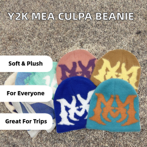 Gorro de Punto Personalizado con Diseño de Letras Y2K MEA Culpa, Cálido para Invierno, Felpa, 100% Poliéster Jacquard para Mujer, para Exteriores - Product Image 2