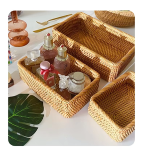 モダンな籐製長方形手編みエコフレンドリー精密製造多目的収納バスケット（キッチン＆リビングルーム用） - Product Image 1