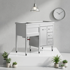 Évier d'hôpital industriel carré en acier inoxydable LABYCARE avec armoire et tiroir pour usage médical - Product Image 2