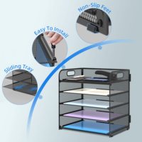 OEM negro A4 carta bandeja organizador de papel 5 niveles de malla organizador de archivos de escritorio soporte clasificador de papel con asa organización de oficina