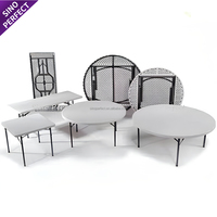 Table pliante ronde en plastique noir semi-pliable pour événements, table de banquet portable en plastique pour mariage, fête, repas