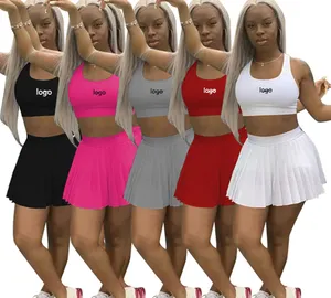 2023 Brand Logo solid Color sleeveless Shorts Skirt Wrapped Chest 2 Piece set sexy party dresses summer women's two pice skirts