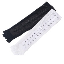 Gants mi-doigts sexy en dentelle florale pour femmes, longueur coude, avec liens en ruban noir, pour soirée dansante, mitaines en résille sans doigts - Product Image 5