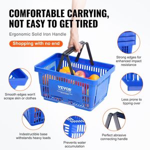 Ensemble de paniers d'épicerie en plastique durables de 12 \ "X 24L support de poignée 16.73 \" X 11.61 \ "X 8.86 \" paniers de magasin portatifs achats - Product Image 4