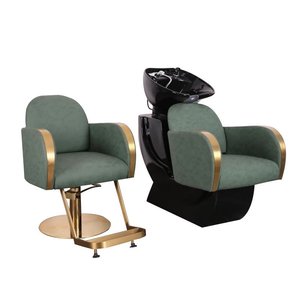 Modern Green Barber Chair With Hydraulic Pump And <b>Black</b> Wash Station shampoo <b>bed</b> shampoo chair For Salon Use - Product Image 1
