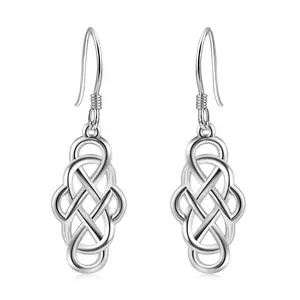 Good Luck Irish Fashion Jewelry 925 Sterling Silver Celtic Knot Dangle Earrings For Women