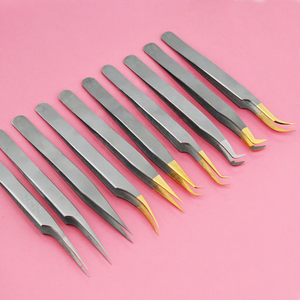 Pinzas de pestañas de punta de fibra de 45 90 grados, pinzas para extensiones de pestañas, herramienta aplicadora de pestañas de acero inoxidable para aislamiento - Product Image 1
