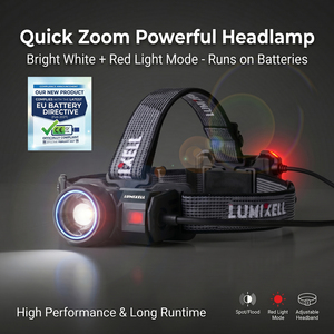Linterna Frontal LED con Batería Desmontable, Zoom, Carga USB, Compatible con la Normativa EU 2027, para Ciclismo Nocturno al Aire Libre - Product Image 1