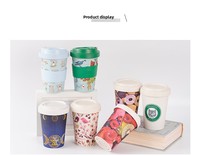 Tazas de Fibra de Bambú Reutilizables con Logotipo Personalizado Ecológicas al por Mayor, Tazas para Bebidas de Café, Taza de Viaje con Tapa y Funda de Silicona