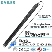 KAILES (KLS) Série surveillée 16A Monophasé AC PDU 16 bits C13 + 2 bits C19 1 disjoncteur Équipement de distribution d'énergie