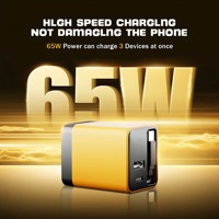 Cargador de Pared Rápido GaN con Enchufe USB C Retráctil, Puerto USB A Dual, Certificado BSCI, Enchufe para EE. UU., UE, Reino Unido y Australia, Logotipo OEM Gratuito para Dispositivos Móviles