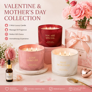 Collection Saint-Valentin Fête des Mères Huile de Massage Parfum Bougies Luxe 3 Mèches Cadeau Aromathérapie Velas Perfumadas <span class=keywords><strong>Bougie</strong></span> Parfumée - Product Image 2