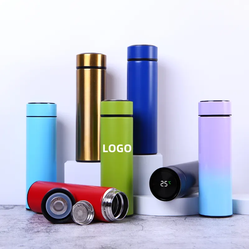 Customized 304 Stainless Steel Thermos Bottle Portable Double Wall Sealed Vacuum Flasks Led Digital Display Smart Water Bottle