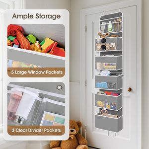 6-Tier Over The Door Organizer Grey Hanging <b>Storage</b> With Clear Window For Closet Bedroom Bathroom Use - Product Image 4