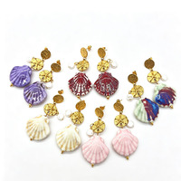Pendentif en céramique émaillée colorée, boucles d'oreilles à pompon en acier inoxydable