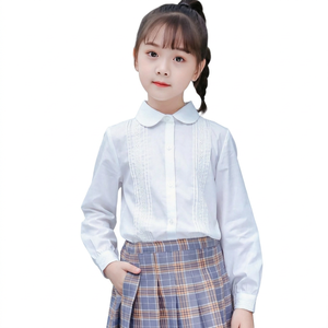Chemisier d'uniforme scolaire en coton blanc pour filles, manches longues, bordure en dentelle, chemise d'école primaire pour enfants - Product Image 1