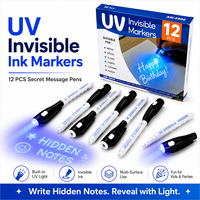 Marqueurs à encre invisible UV, 12 pièces, stylos à messages secrets avec lumière LED pour papier, métal, verre, tissu, bricolage amusant