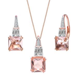 925 argent Sterling plaqué or Rose princesse coupe Morganite ensemble de bijoux Morganite ensemble de bijoux fins - Product Image 1