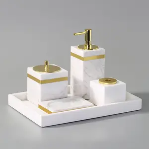 5 Pcs Ceramic Marble Bathroom Accessories Kit Hotel Soap Dish Liquid Dispenser Shower Set Bedroom Accessories