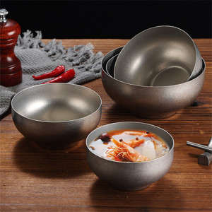Rétro monocouche <span class=keywords><strong>en</strong></span> acier inoxydable bols à riz bol à Sauce <span class=keywords><strong>Mini</strong></span> marmite profonde Barbecue neige gris soupe fruits plats vaisselle - Product Image 1