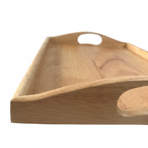 Nouveau printemps Logo personnalisé plateau de service en bois de caoutchouc Durable poignée en caoutchouc facile à nettoyer usage domestique plateau de nourriture décoratif nouveau Design - Product Image 1