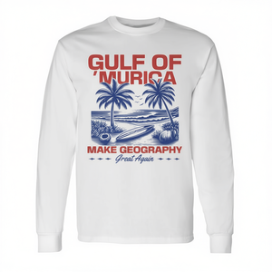 T-shirt a maniche lunghe Gulf Of Murica, girocollo unisex, design patriottico da spiaggia, stampato serigrafato - Product Image 2