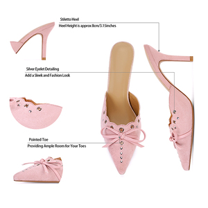 Célèbre marque femmes robe fête mariage arc sans lacet clouté bout pointu talons aiguilles sandales <span class=keywords><strong>Mules</strong></span> - Product Image 3