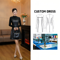 6676 Schwarzes Charm-Lederkleid im A-Linien-Schnitt |   Natürliche Taille Langarm Herbst Winter Elegantes Design 2026 Neu
