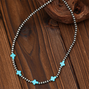 Venta caliente collar de cuentas de turquesa Retro turquesa Cruz empalmado <span class=keywords><strong>Navajo</strong></span> perla collar de moda - Product Image 3