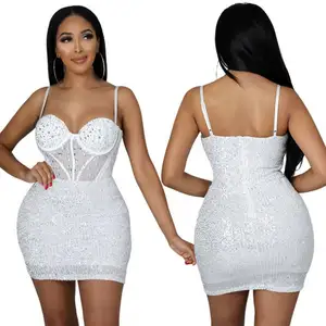 Vestido corto femenino informal sin mangas con tirantes finos y cremallera, minivestido sexy con lentejuelas y diamantes de imitación para mujer, 2022