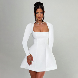 Yl24444 automne nouveaux vêtements pour femmes tempérament loisirs coupe ajustée col carré une balançoire à manches longues <span class=keywords><strong>Dr</strong></span> - Product Image 3