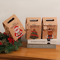 Boîte cadeau de Noël transfrontalière, boîte à rabat créative avec Père Noël de dessin animé, emballage simple en papier kraft de style européen