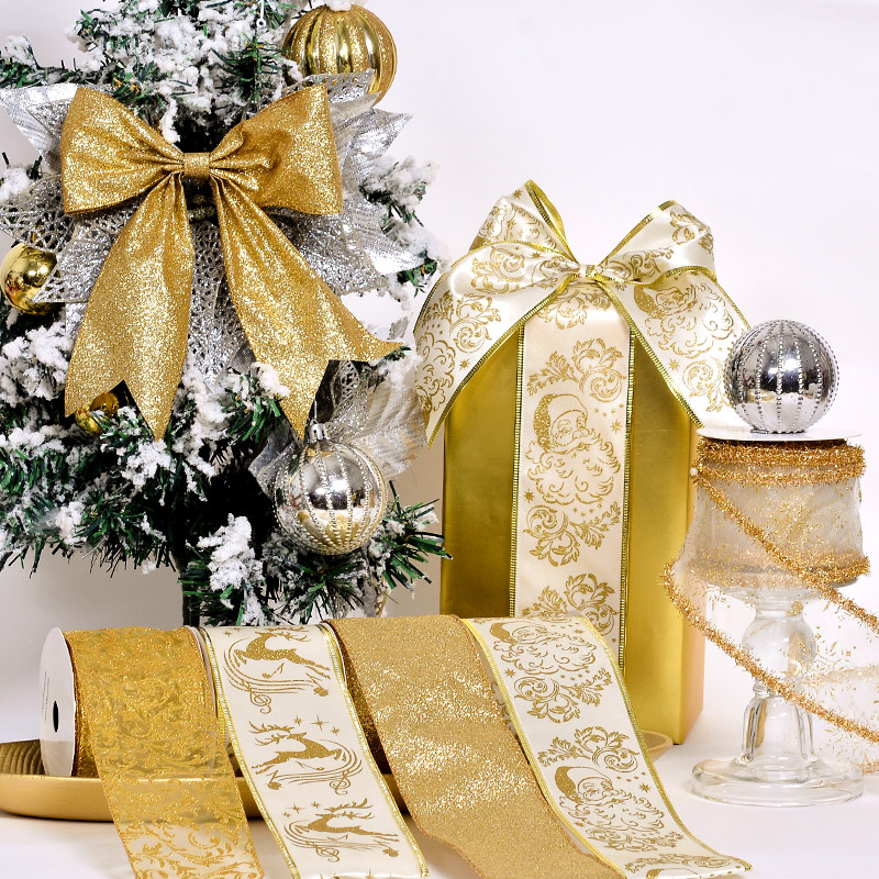 Ribest Wired Edge Gift Christmas Ribbon for Party Decoration Gift Wrapping 2.5 Inch Print logo