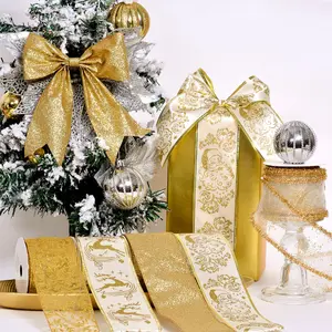 पार्टी सजावट उपहार रैपिंग 2.5 इंच प्रिंट लोगो के लिए रिबेस्ट वायर्ड एज गिफ्ट क्रिसमस रिबन