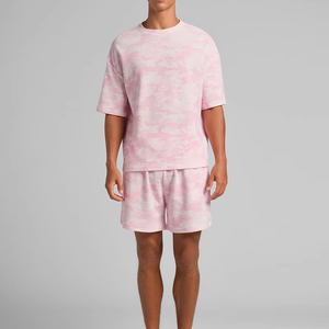 Men's Pink <b>Camouflage</b> Printed Bermuda <b>Shorts</b> Drawstring Waist Breathable Casual Style Oxford Fabric Sweat <b>Shorts</b> - Product Image 3