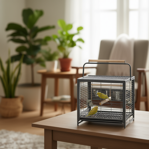 Travel <b>Bird</b> Cage With Handle 19 In Black Metal Rectangular For Cockatiels Pet <b>Carrier</b> Stylish Convenient - Product Image 2