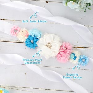 Kit de ceinture de maternité et de corsages pour révélation du sexe et fête prénatale, thème Pêche Rose Bleu, pour future maman et future papa - Product Image 5