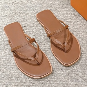 Latest High End Designer Original Brand Designer Women Square <b>Toe</b> Flat Sandals Breathable Summer Slippers Non Slip Home Shoes - Product Image 2